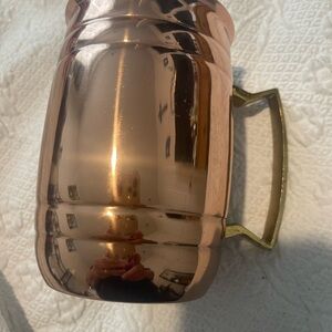 Copper Tone Metal Mug with Brass Handle Stainless steel inside 5.5 H 3.5 Across